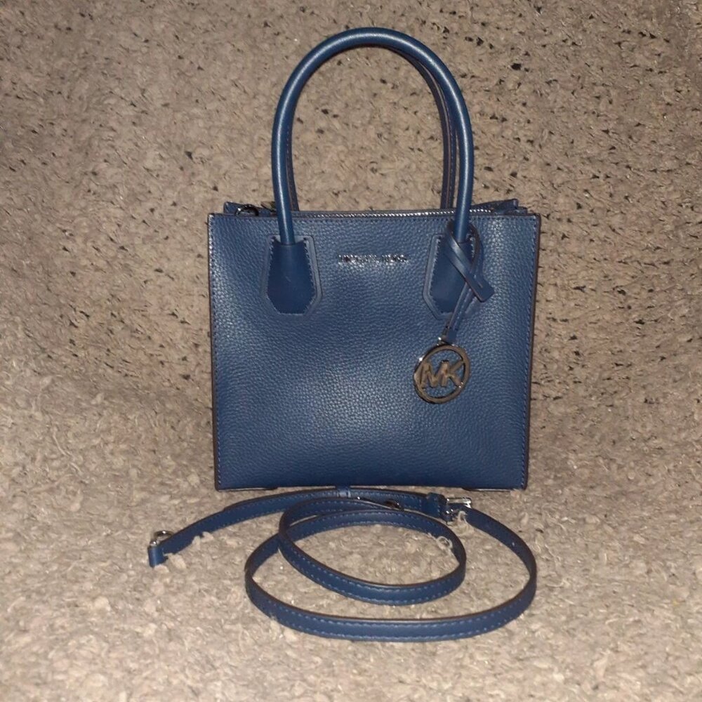 MICHAEL KOR-Mercer-Navy Pebble Leather Messenger Crossbody Bag/Tote-NWOT